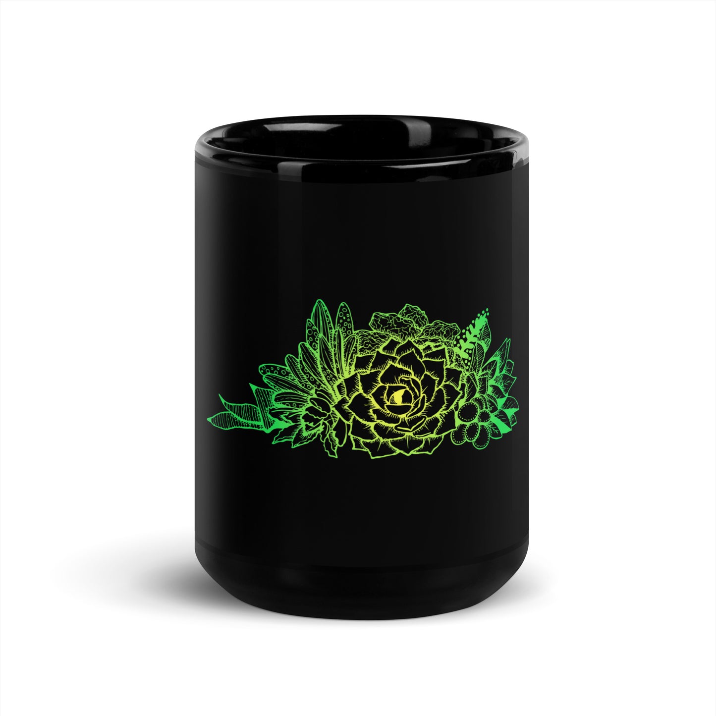 Succulent Black Glossy Mug